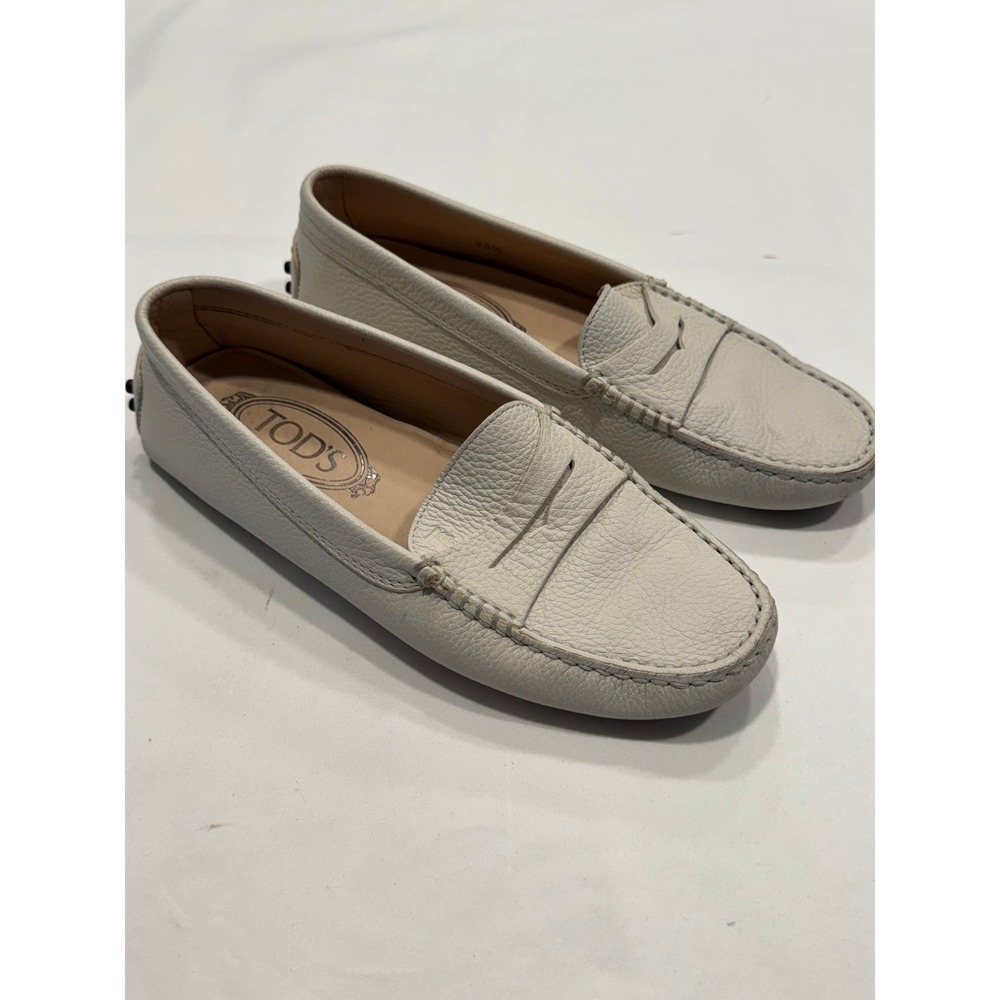 Tods Gommino Driving Loafers Pebbled Leather 35.5 5.5 Cream Off White Good